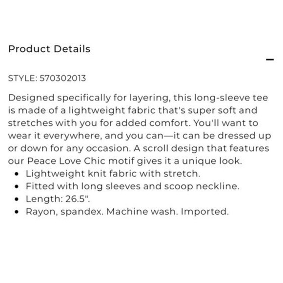 Chico’s Peace Love Chic Layering Tee - Size Large - Picture 4 of 9